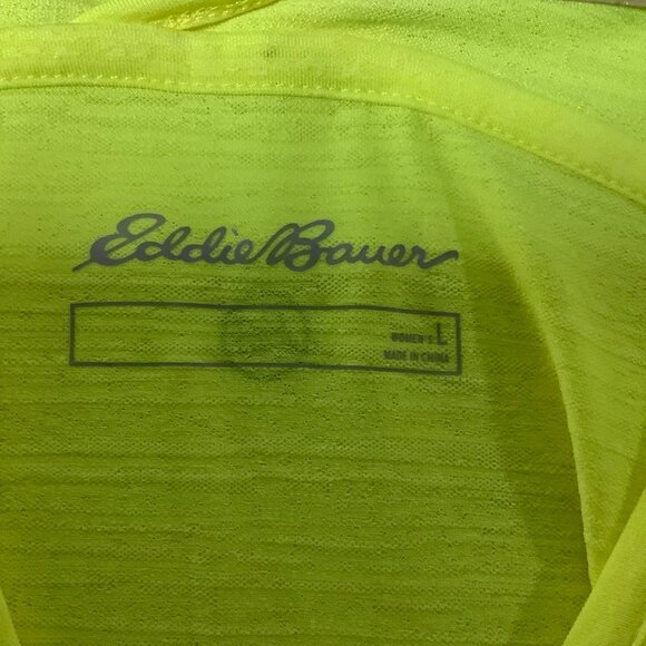 Eddie Bauer V-Neck Back Athletic Active Top Shirt Neon Yellow Women Size Small - Picture 5 of 11